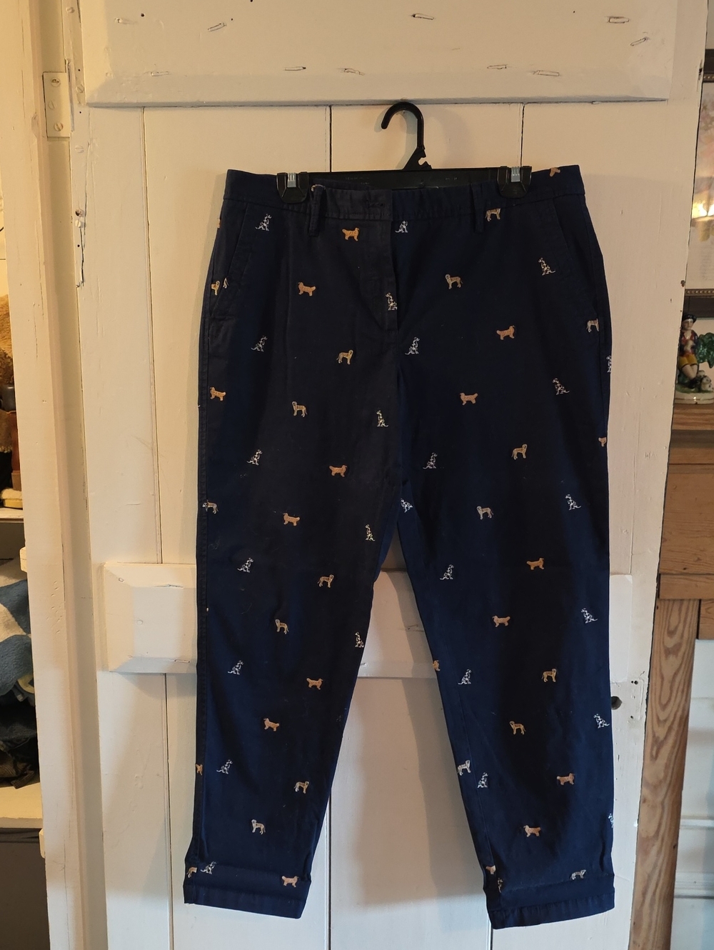 Talbots Navy Chino Pants with Embroidered Dogs